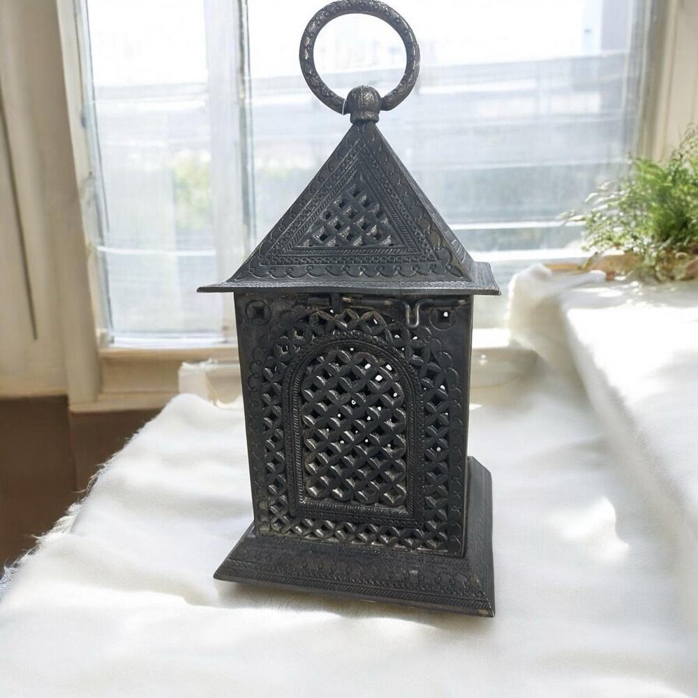 VTG Cast Iron Patio Garden Candle Holder Hanging Lantern 10x6x6